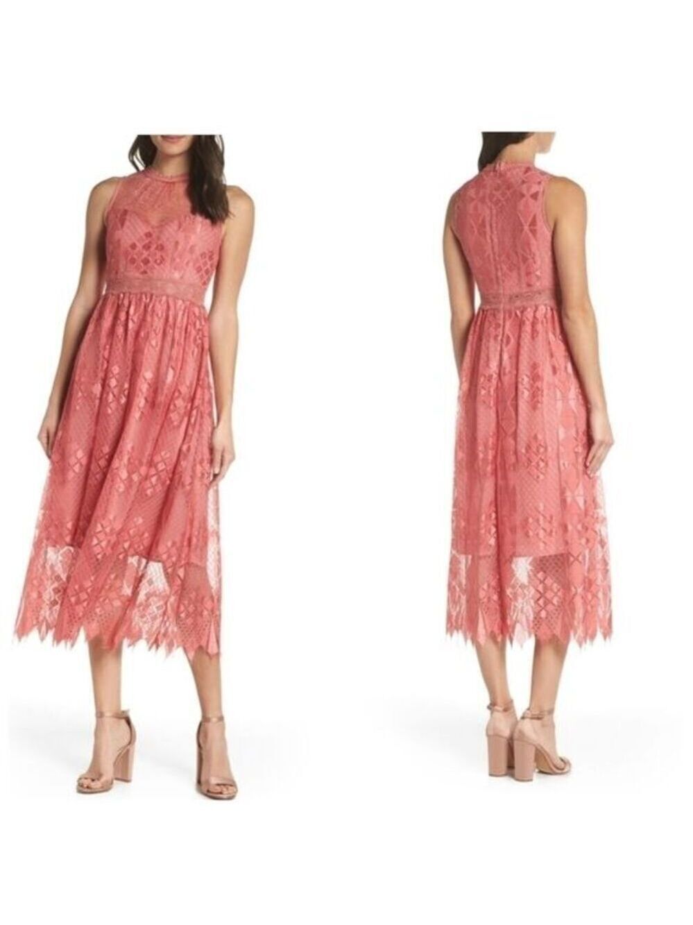 Foxiedox Sleeveless Lace Midi Dress S Red NWT